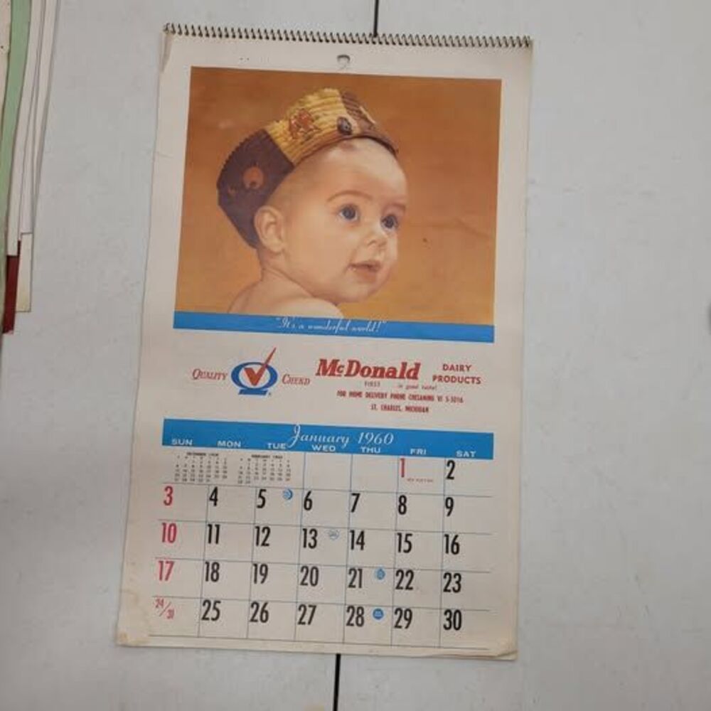 Vintage 1960 McDonald Dairy Products Calendar